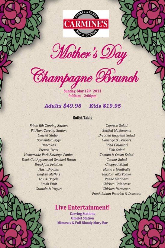 carmines Mother's Day is only a few weeks away! Book your reservation soon!